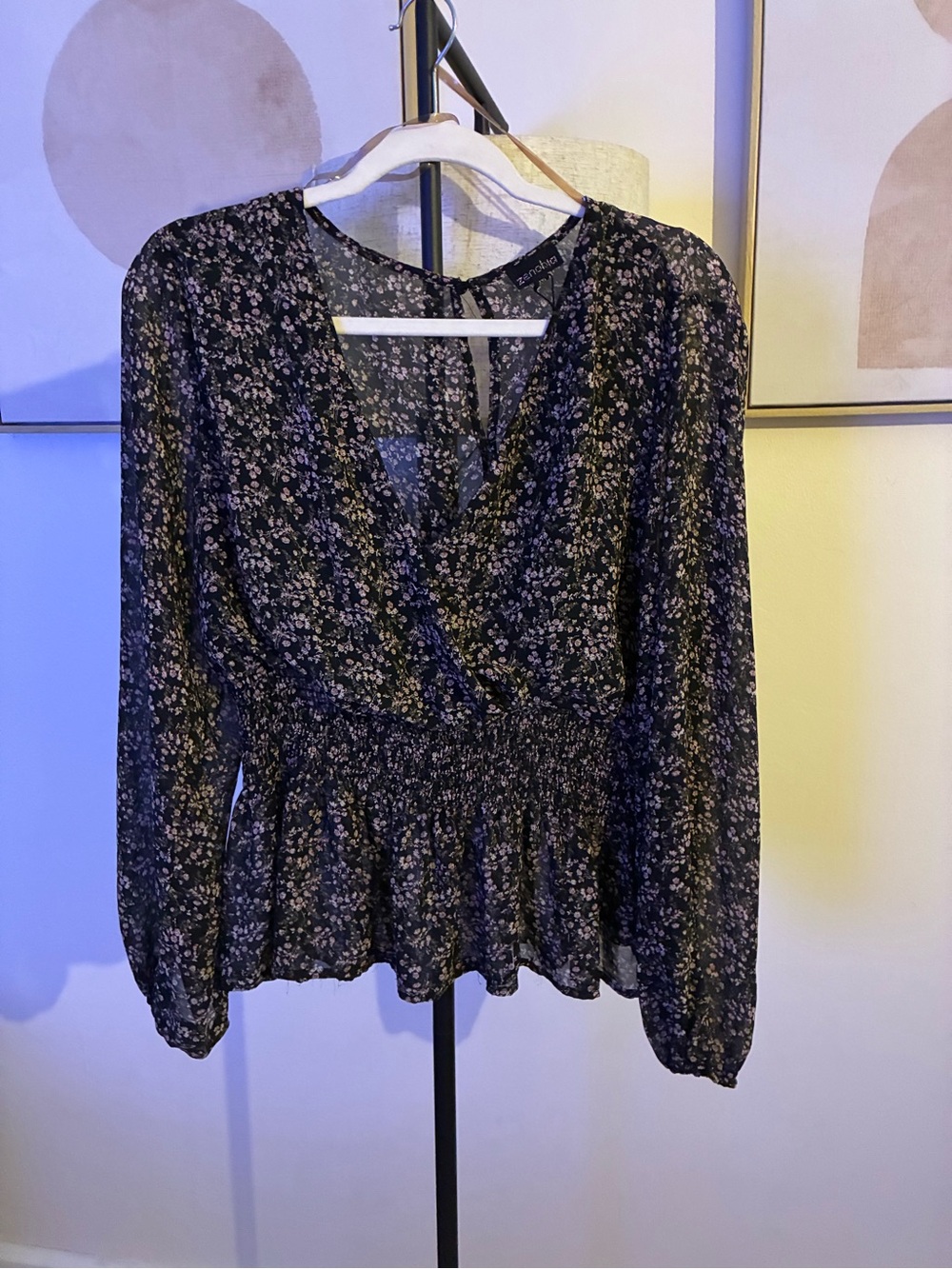 Zenobia Black Floral Peplum Top